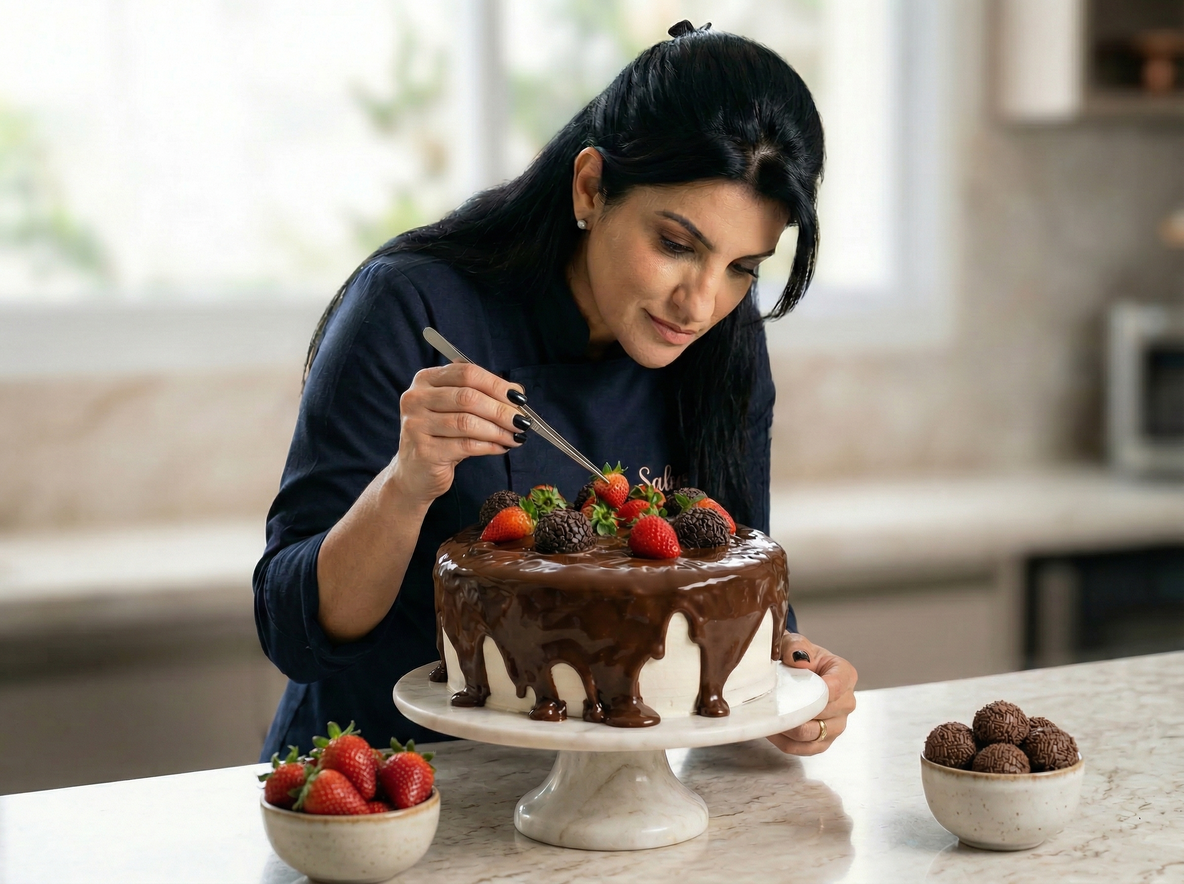 Lala com bolo artesanal decorado